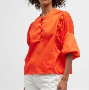 Harshman Joelle Top Blouse CORAL Cotton Puff Sleeves NWT Small
